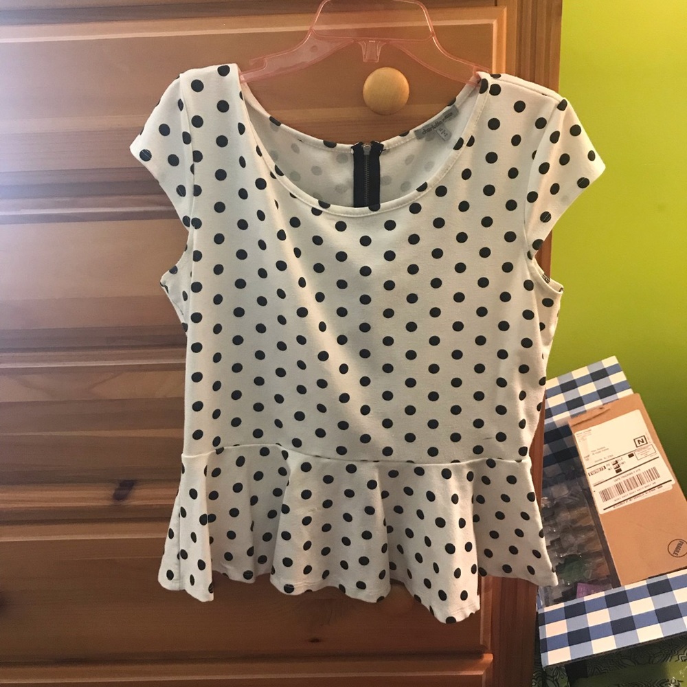 White and Black Polka Dot Peplum Top